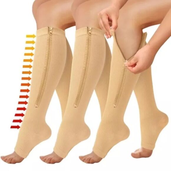 2 Pairs Zipper Compression Socks Medical 15-20 mmHg Knee High For Men Women - Picture 1 of 15
